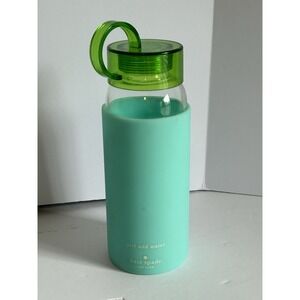 Kate Spade Teal/Green Silicone Case Glass‎ Water Bottle 16oz